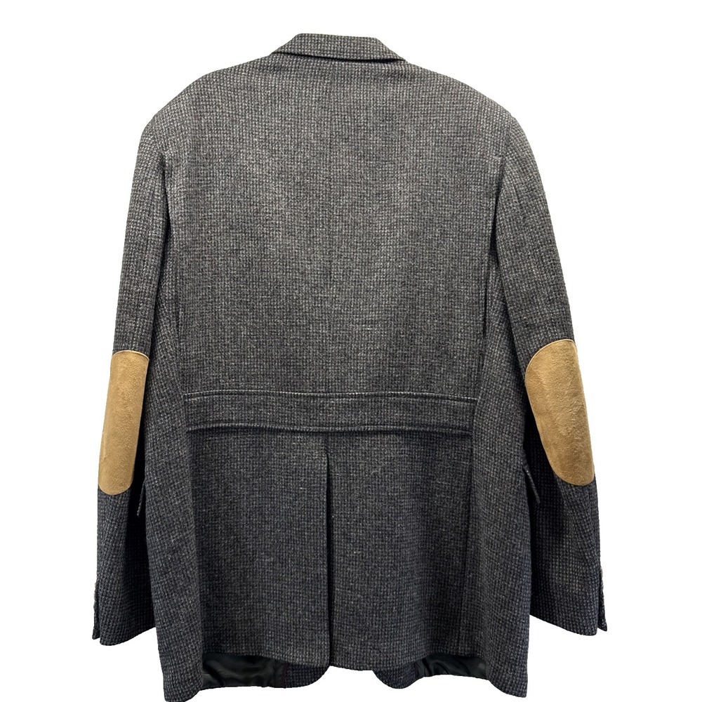 Evan Picone Mens 46L Gray Wool Tweed Blazer Suede Elbow Patches Jacket Long